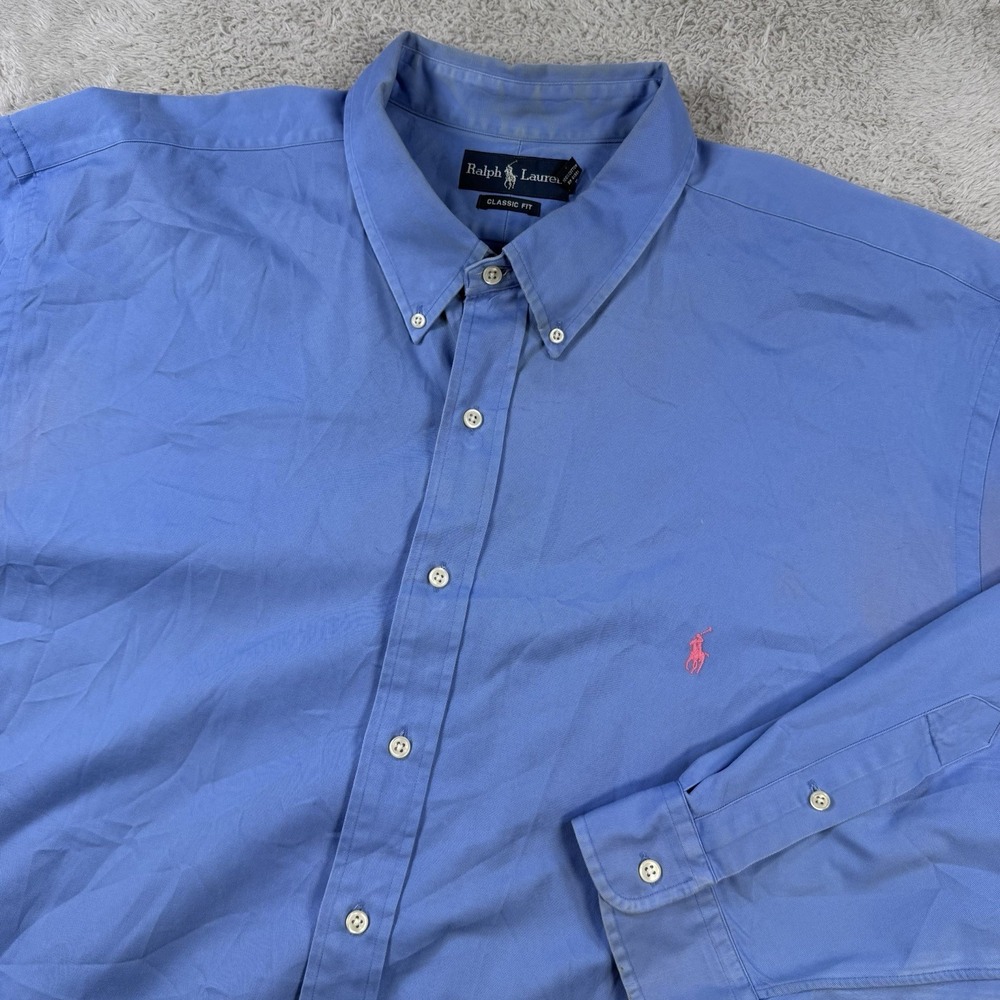 Polo Ralph Lauren Shirt Mens 3XB Blue Long Sleeve Button Down Pony Classic Fit